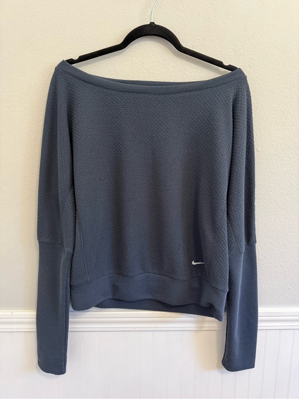 Nike Women's Dark Gray Off-Shoulder Pullover Sweater
